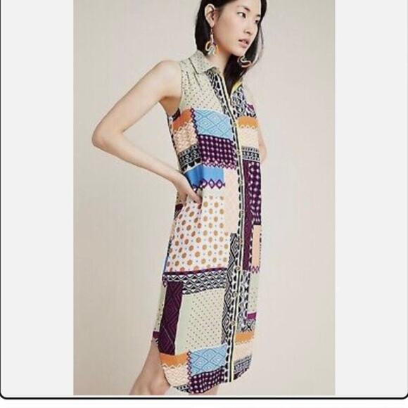 Anthropologie Everyway Shirt Multicolored Midi Dress Mixed Print Women's Size 4 - Picture 5 of 13